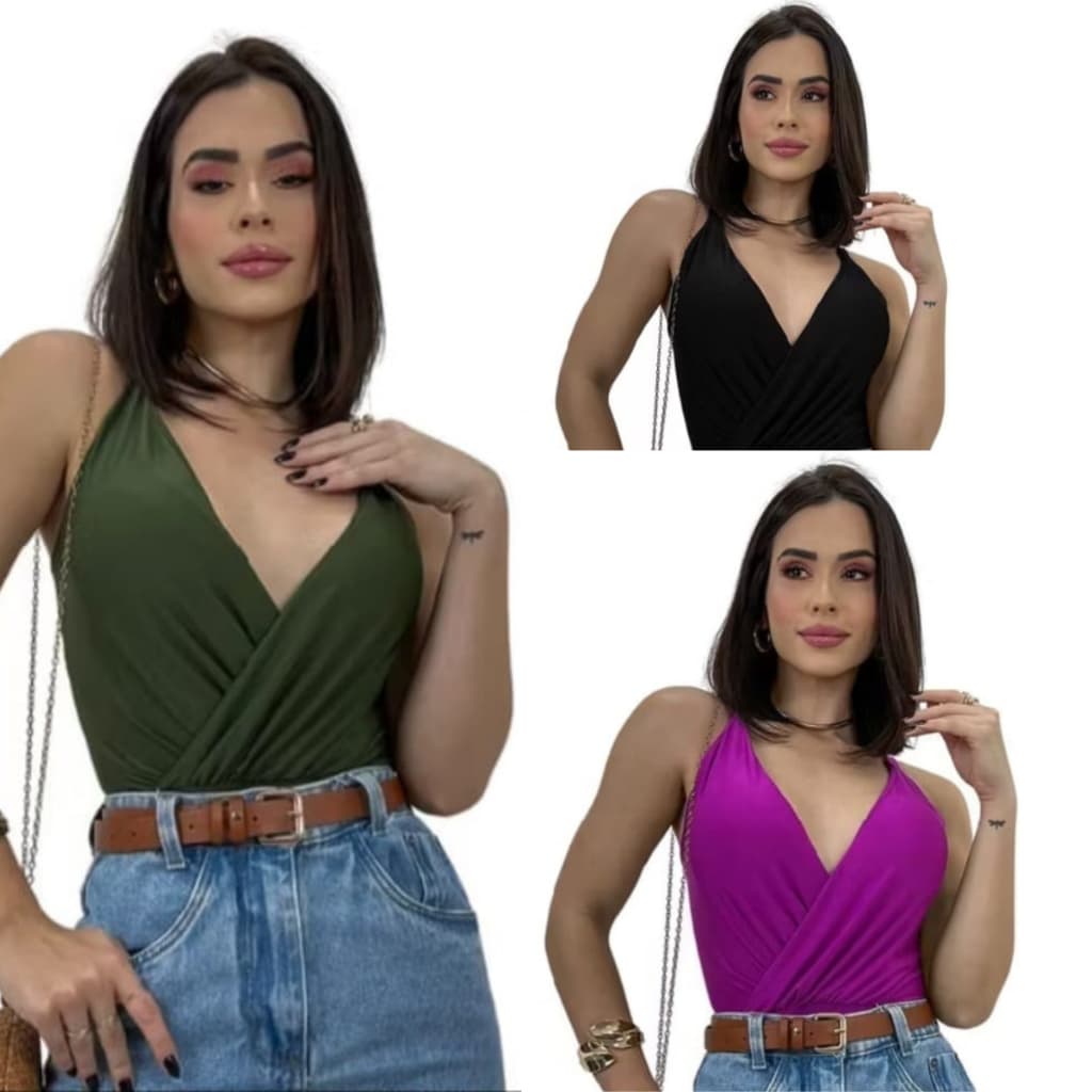 Body Feminino Decote Elegante Estilo Blogueira Gringa Transpassado Bodi Alça Verão Com Bojo