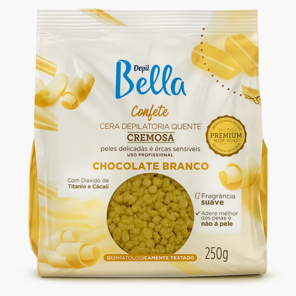 Cera Depilatória Confete Chocolate Branco 250g - Depil Bella