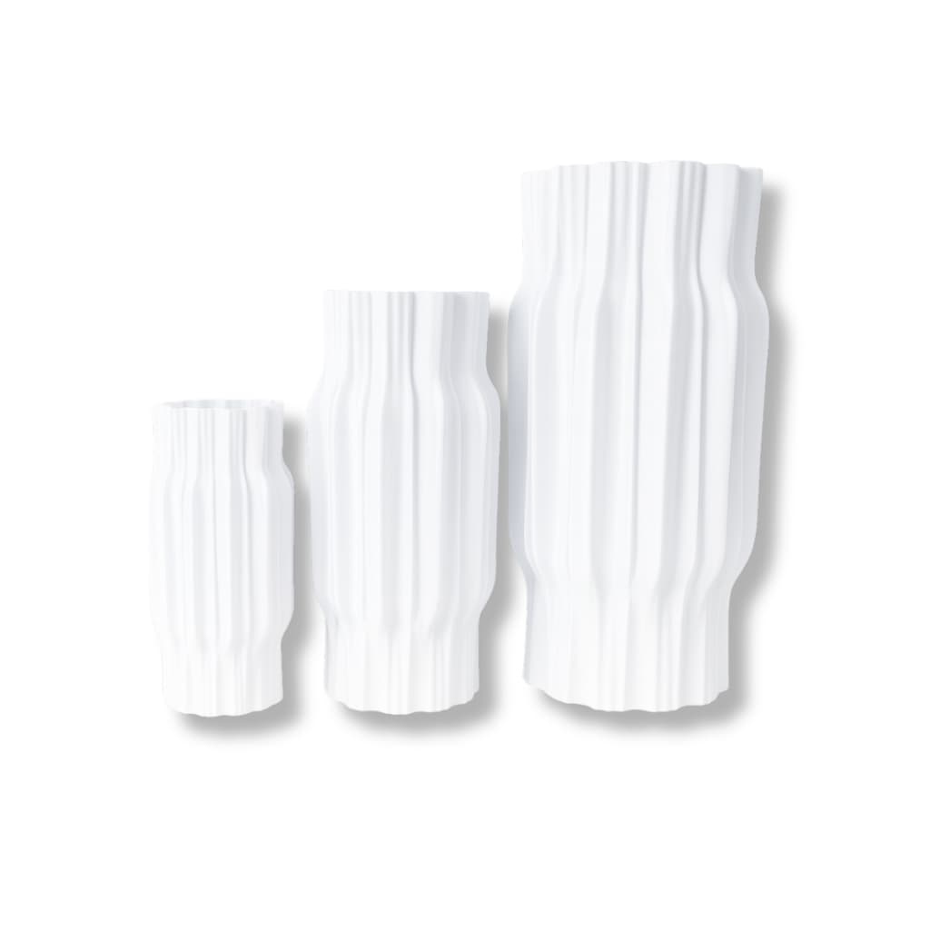 Kit 3 Vasos Decor 3d Fluted 13/18/23cm Estilo Moderno Sala Escritorio (Uso Seco - Sem Água)