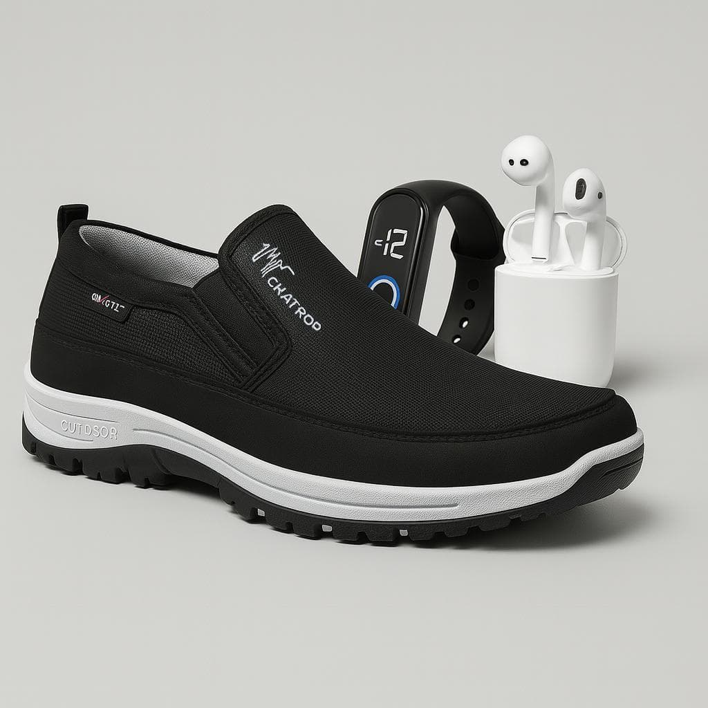 Tenis Sapatilha Masculino Casual Adventure Ortopedico Resistente Impermeável e Solado Antiderrapante + Relógio e Fone