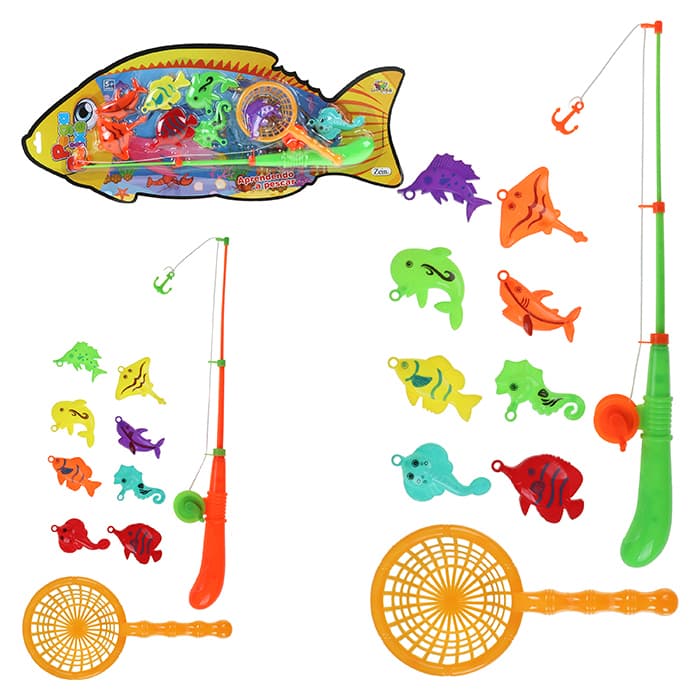 Brinquedo Pescaria Pega Peixe Vara Rede Animais Marinho Fish Varinha para Pescar Peixe Presente dia das Crianças Menino