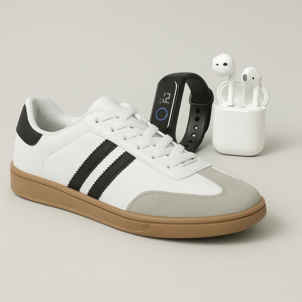 Tenis Feminino Casual Urbano Skt Samba Vintage Estiloso Confortável Super Macio Costurado Dia a Dia Top + Relogio e Fone