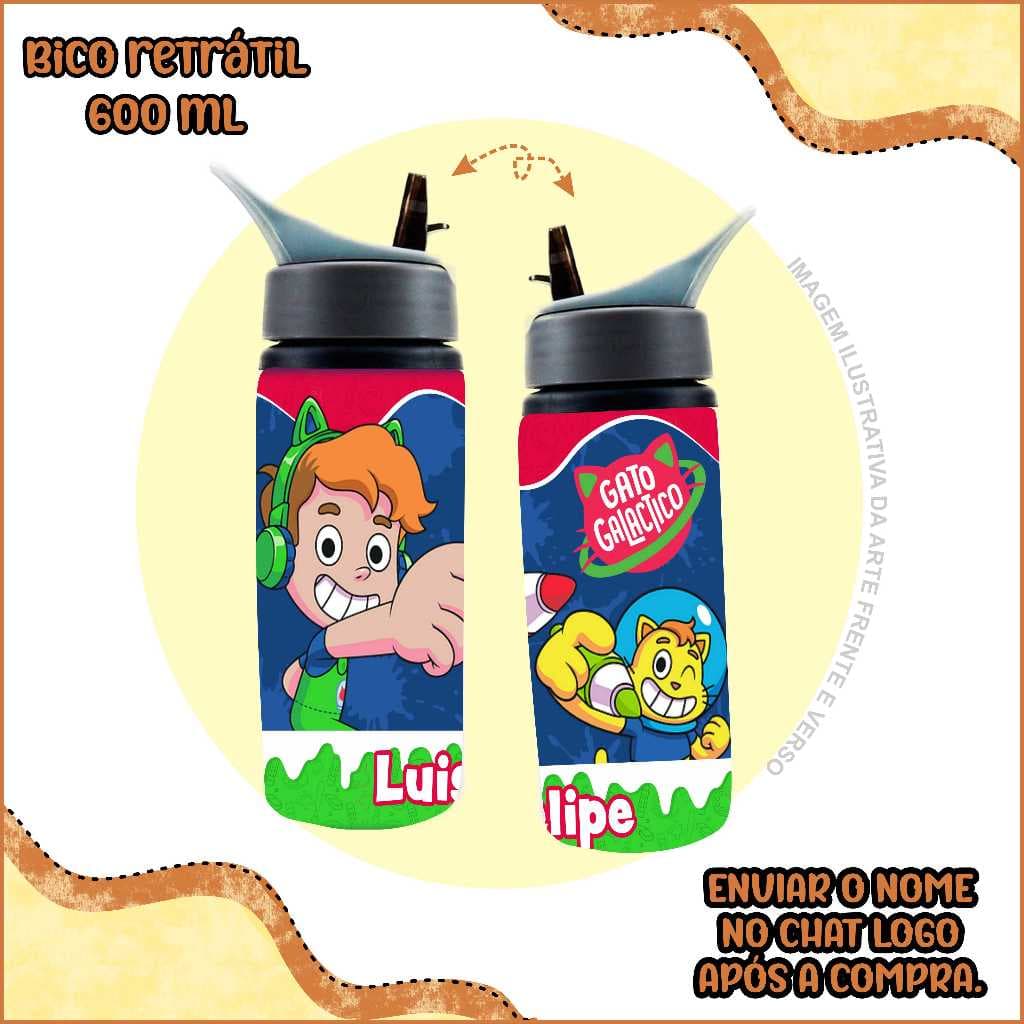 Garrafa de água de alumínio Gato Galáctico - personalizada com nome - 600 ml garrafinha de água