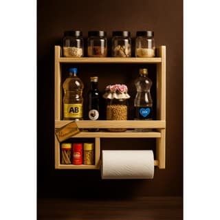 Prateleira porta temperos cozinha madeira pinos, Especiarias Papel Toalha