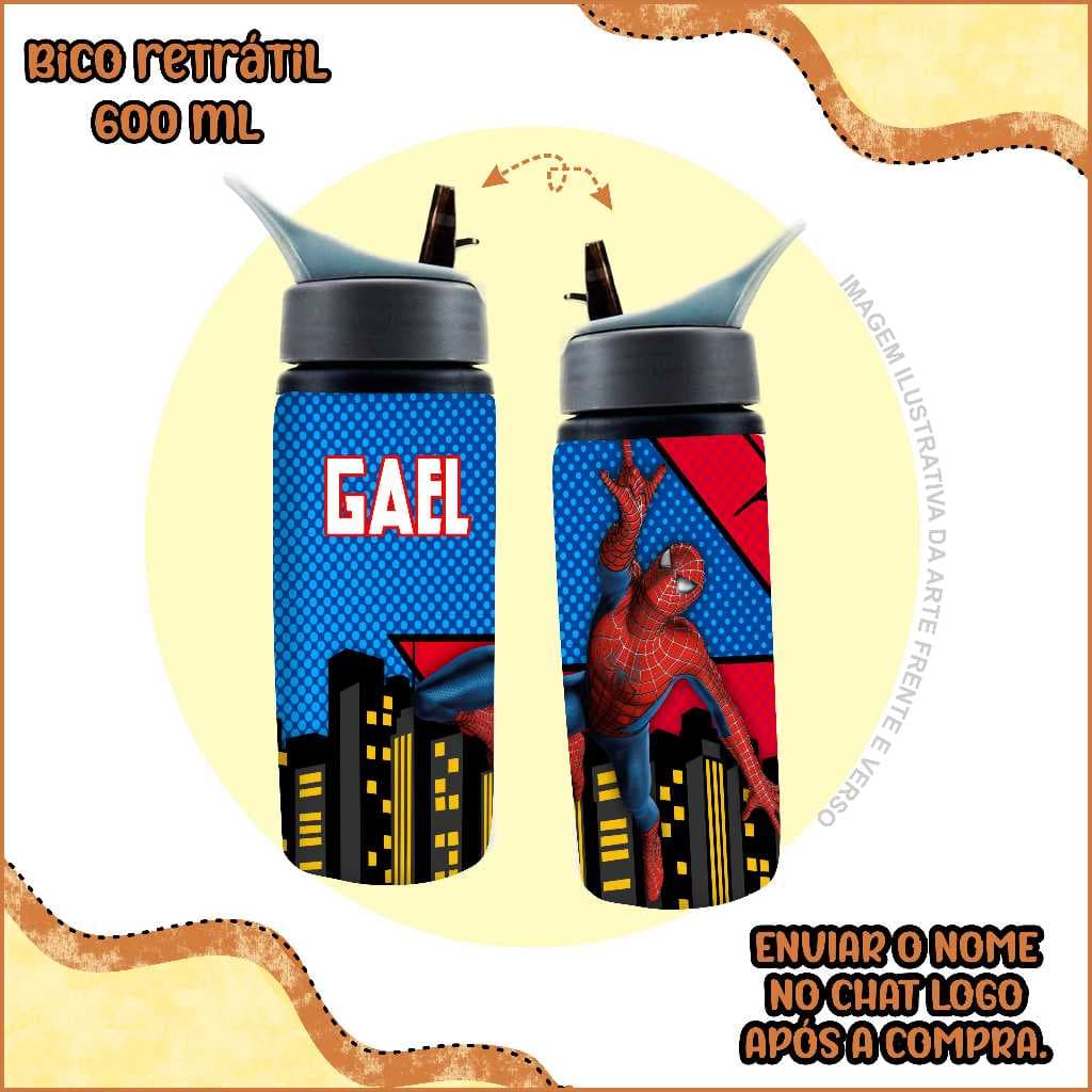 Garrafa de Alumínio Personalizado com nome - Homem aranha - coloque seu nome - squeeze de água
