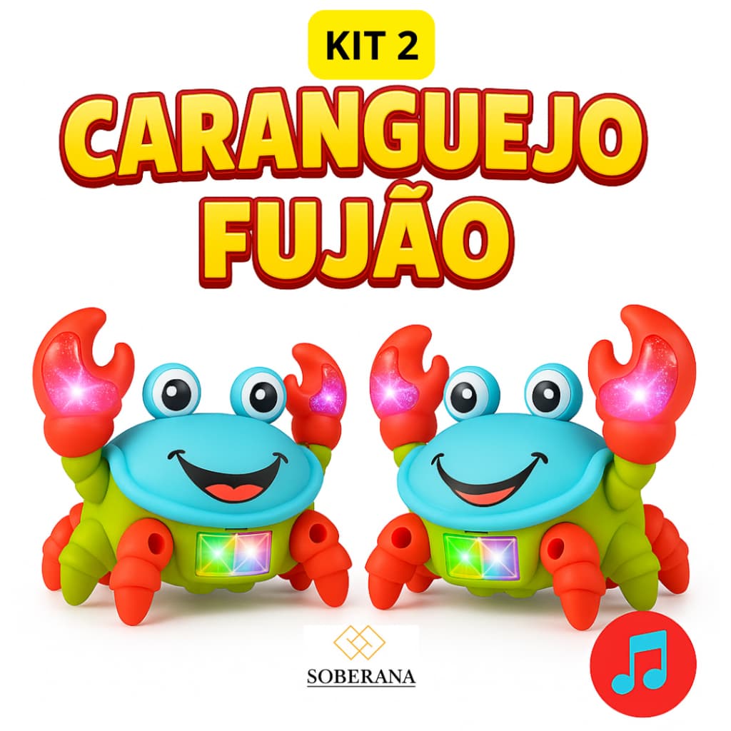 Kit 2 Caranguejo Brinquedo Em Movimento Fujão Som e Luz Infantil