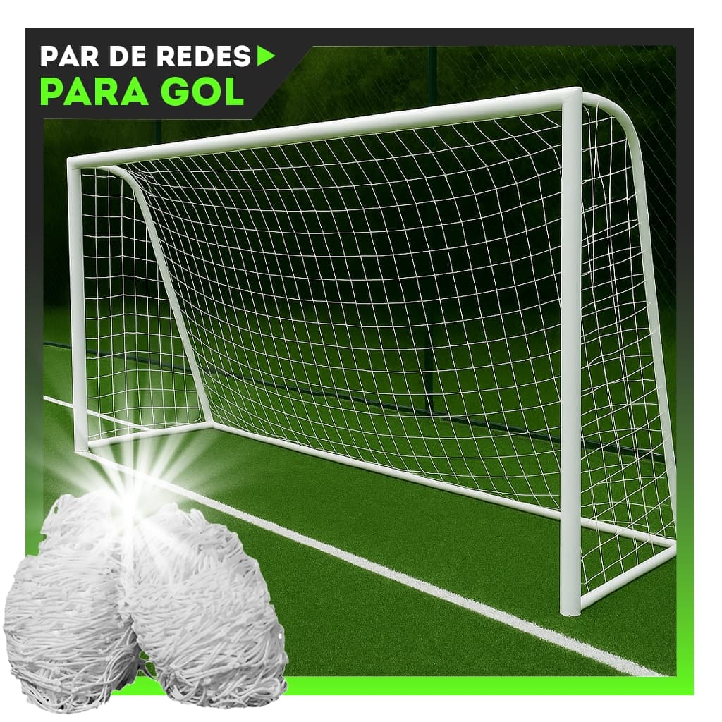 Par de Redes para Gol Futsal e Society, (3,20 x 2,20 x 1,00), Fio 2mm Futebol de Salão