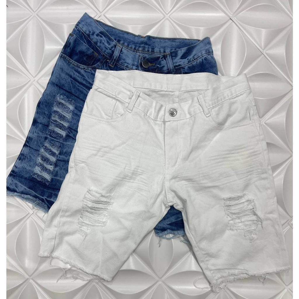 Bermuda Jeans Rasgada Masculina Moda Jogador Direto da Fabrica kit com 2