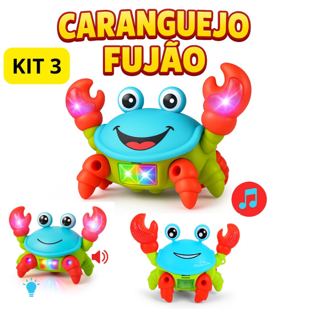 Kit 3 Caranguejo Brinquedo Em Movimento Fujão Som e Luz Infantil