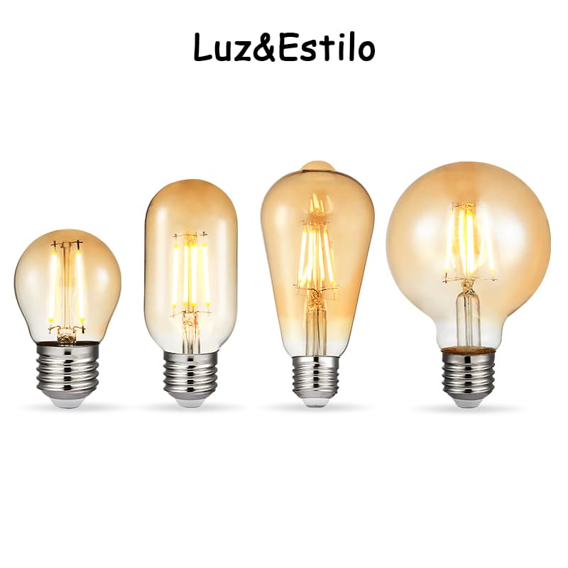 Lâmpada LED Vintage E27 4W Filamento Âmbar ST64/G80/G45/T45/T125/T185 2200K Bivolt Decoração Retro