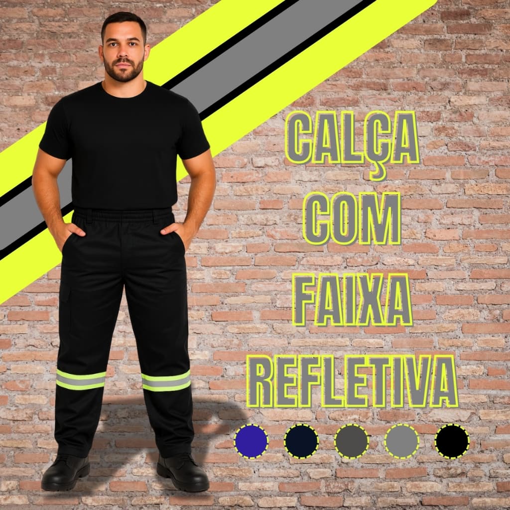 Calça De Uniforme Brim Pesado Com Faixa Refletiva Reforçada