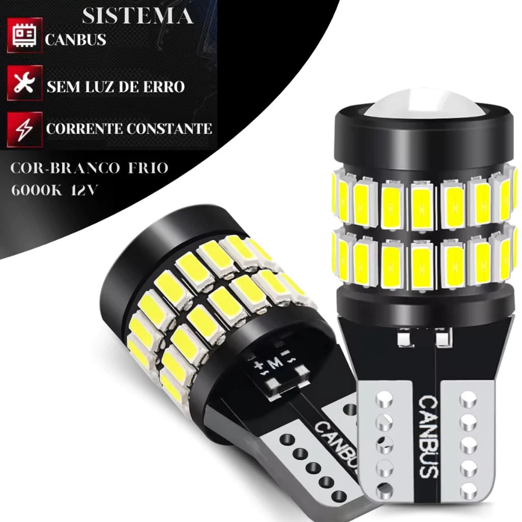 Par Lâmpada T10 Led Projetor Esmagada Pingo Canbus 6.000k Extra Forte 36msd ww