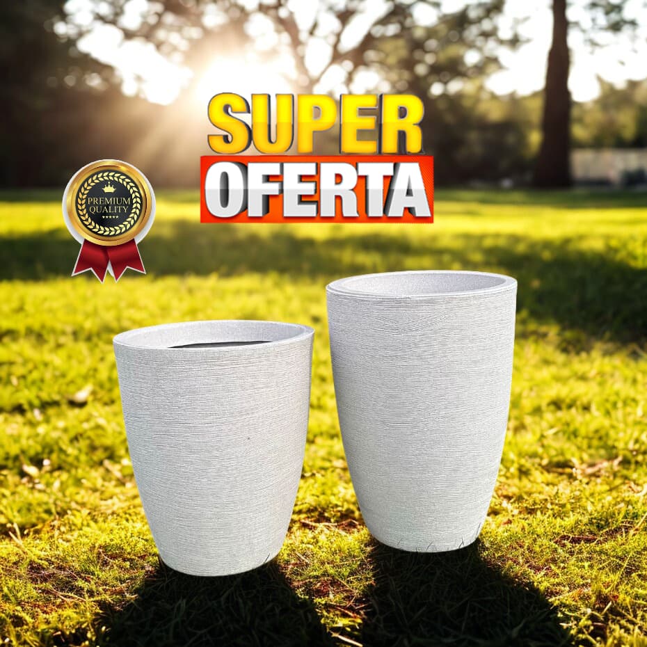 Kit 2 Vasos para Plantas M e GG em Crespo Polietileno Coluna Redonda