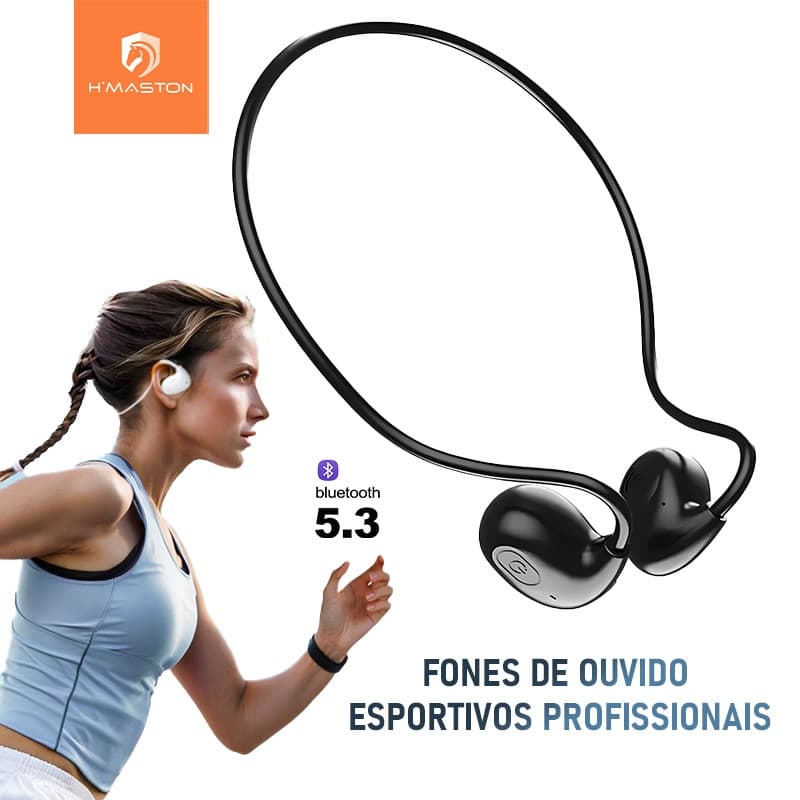 H'MASTON Fone De Ouvido Sem fio Bluetooth 5.3 Esportivo Redução de Ruído Resistente Suor Poeira