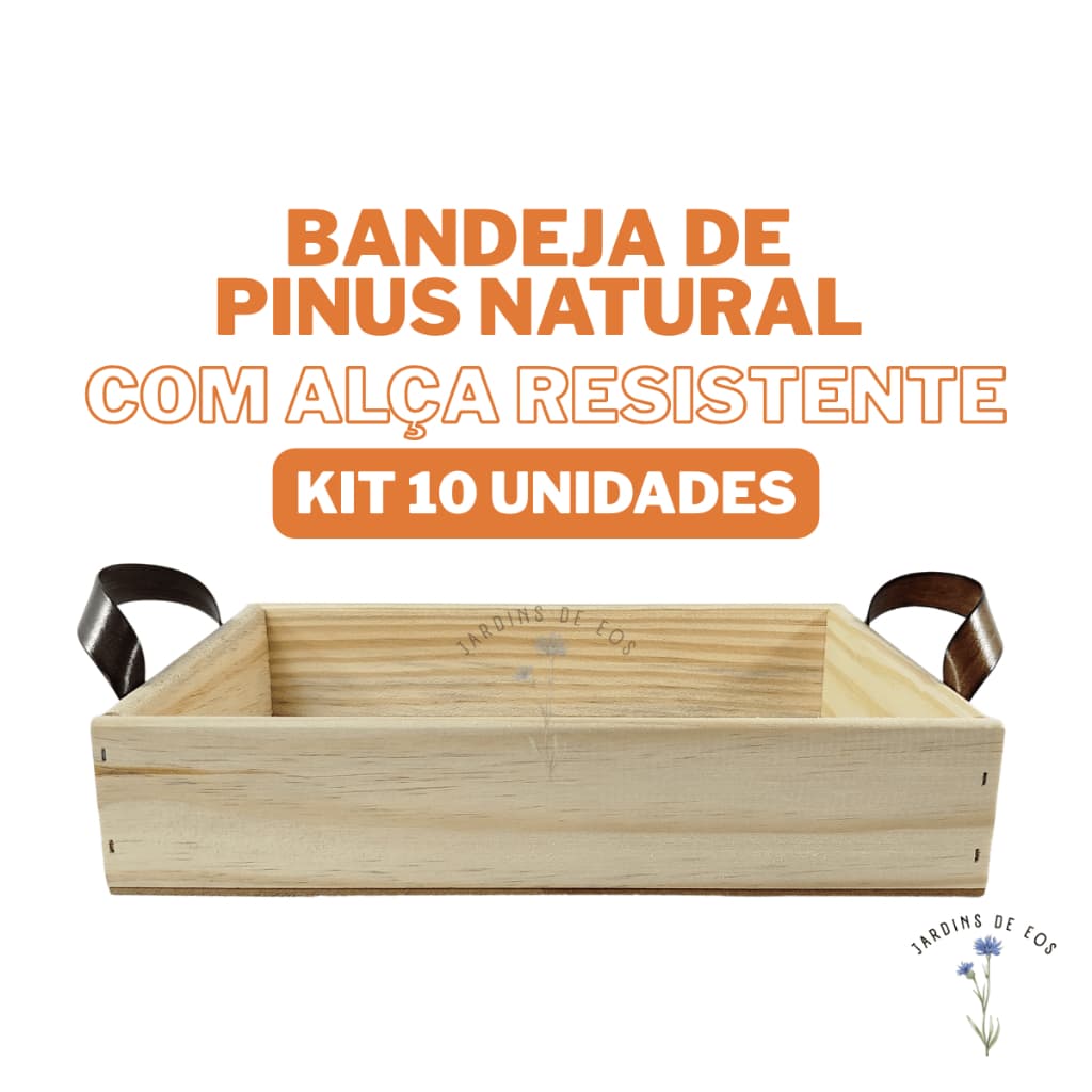 Kit 10 Bandeja de Madeira com Alça 30x22cm Pinus Natural Kit Cafe da Manha Vinhos Bandeja Organizar
