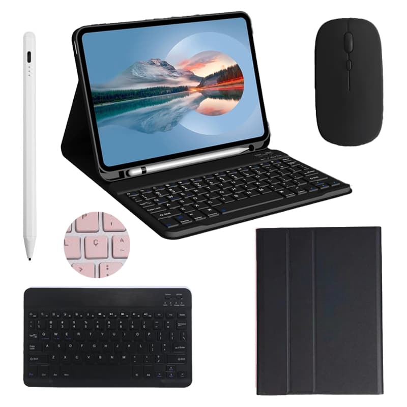 Capa Para Samsung Tab S6 Lite（P610/ P615/P620/P625）Com Teclado Abnt2（E Tecla Ç）+Caneta Stylus Capacitiva+Mouse
