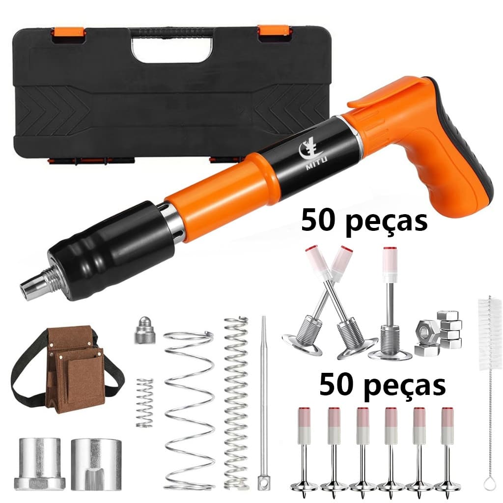 MITU Kit Pistola Finca Pino Profissional + 20 Pinos Grátis - Para Concreto/Aço