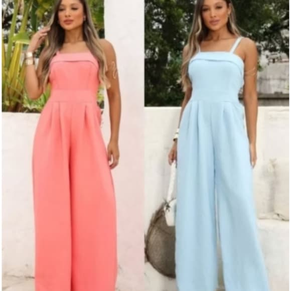 Macacão Femenino Pantalona Com Alça latex nas costa casual elegante