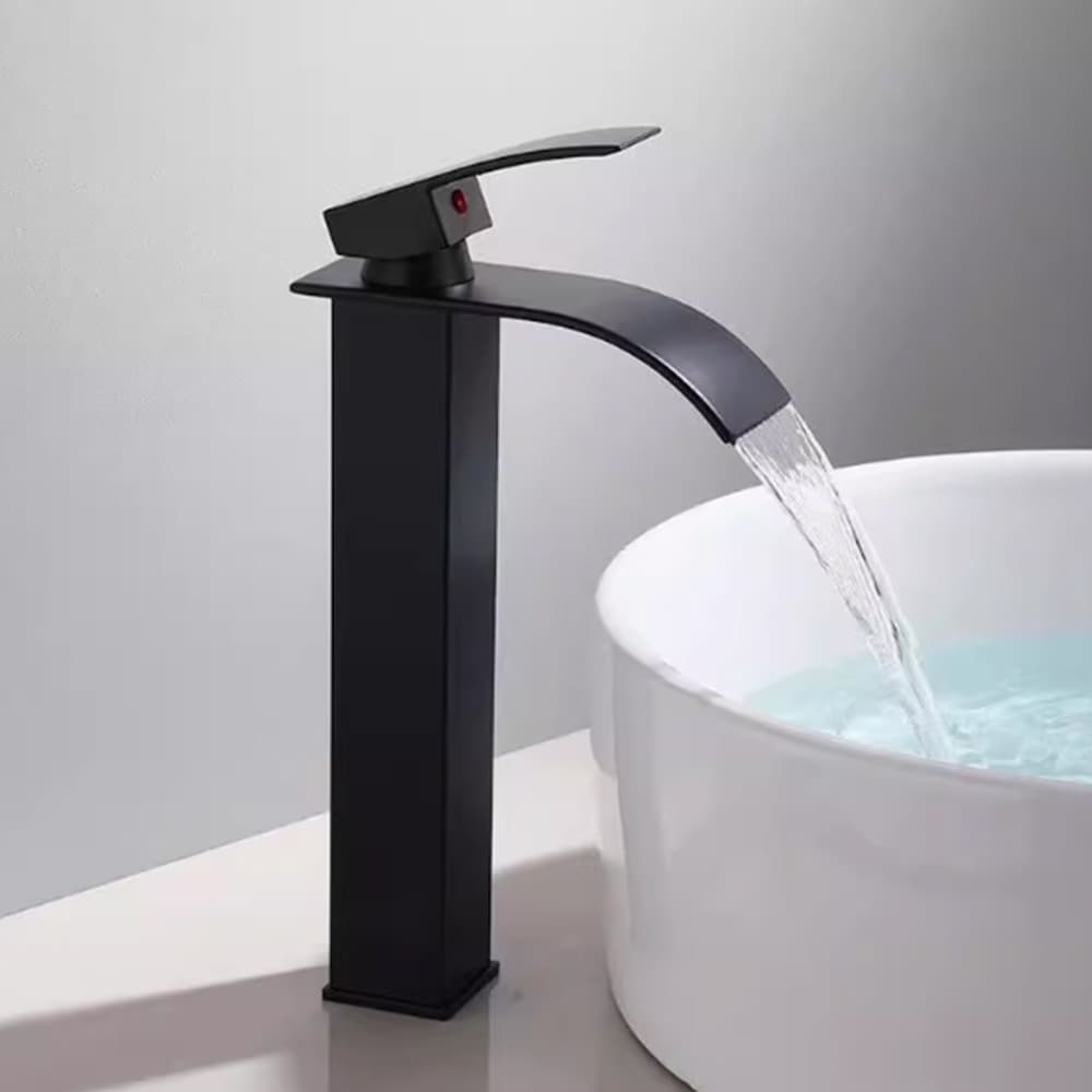 Torneira Cascata Alta para Banheiro Inox Quadrada Preta Misturador heemli