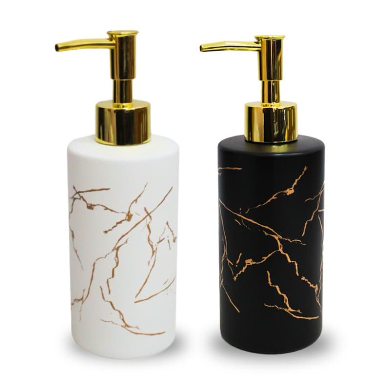 Porta Sabonete Líquido Vidro  Redondo/Quadrado Mármore Preto/ Branco 350ML