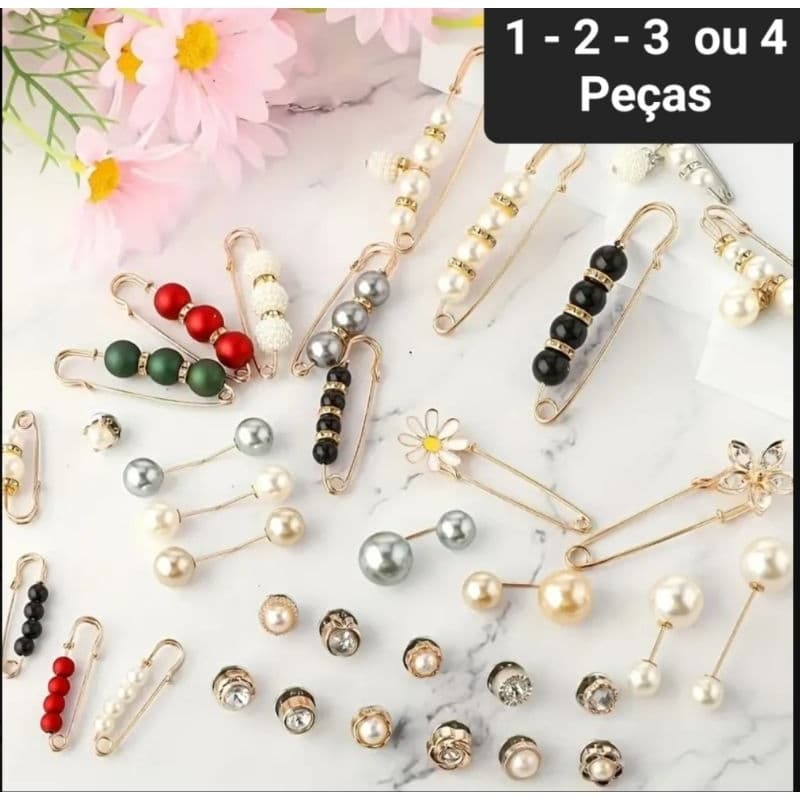 Elegantes Broches 1 até 4 Alfinetes Prendedor Roupa Segurança Strass Pérola