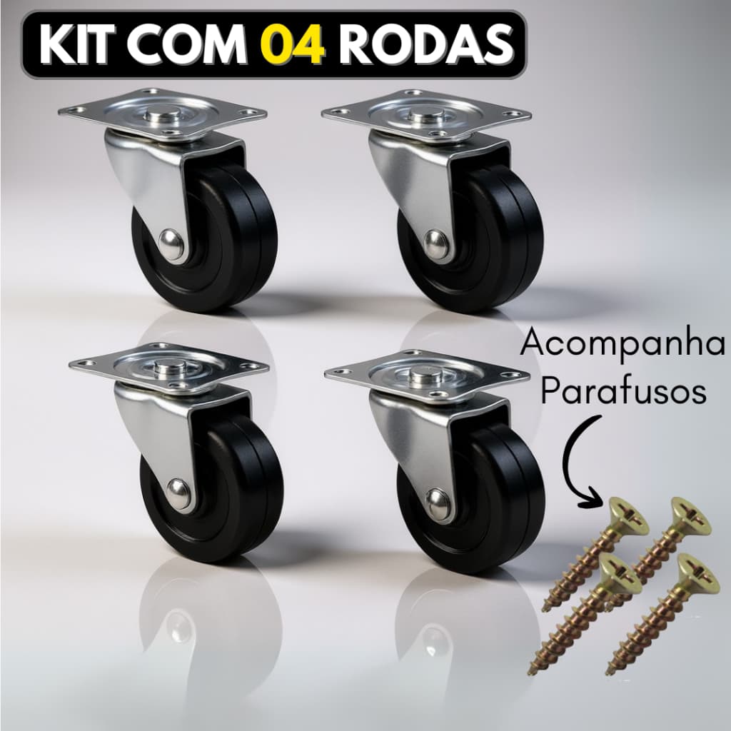 Kit 04 Rodinhas Para Moveis Pesado Com Parafusos Reforçada Rodizio Giratorio