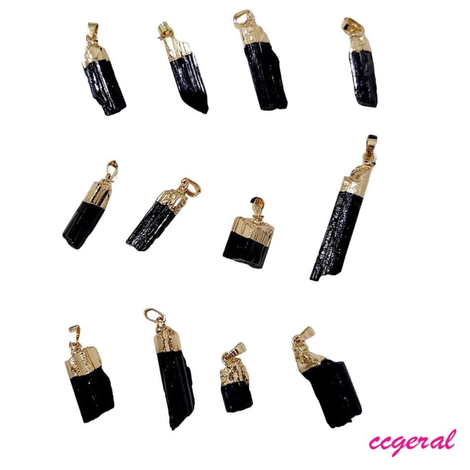 Pingente Turmalina Negra Dourado Mini Pedra Proteção