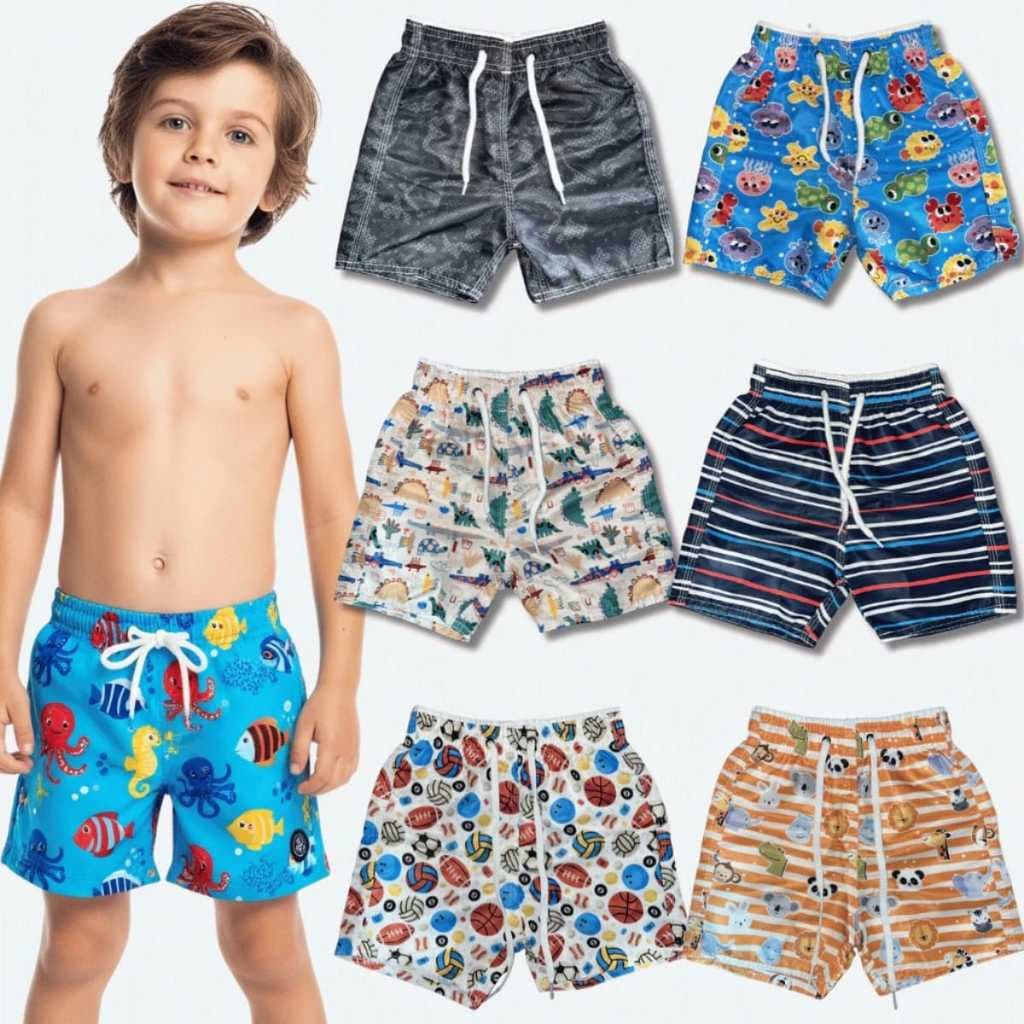 Short Modelo Tactel Bermuda Infantil Com Bolso Short Ajustável Criança 1 a 10 anos