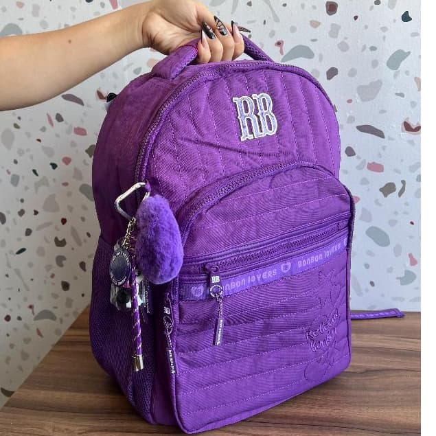 Mochila Rebecca Bonbon Lovers Com Chaveiro 3 Compartimentos Clio Styles Original Rosa Azul Preto e Roxa RB27001 Escolar