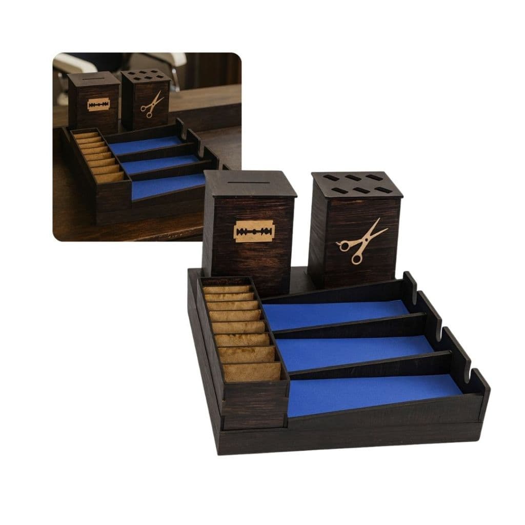 Suporte para Máquinas + Porta Pentes + Porta Tesoura + Descarte  de Laminas em MDF