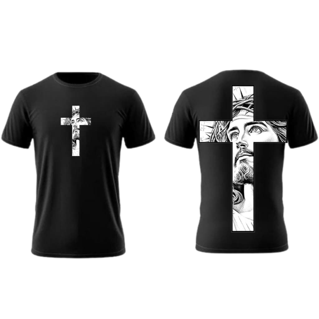 Camisa Preta e Branca Masculina Estampado Cristo - Envio Imediato