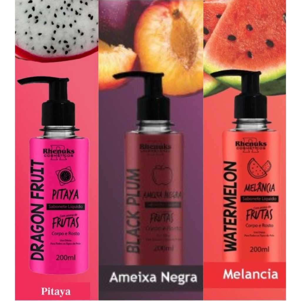 Sabonete Liquido Corpo e Rosto - Melancia - Pitaya - Ameixa Negra
