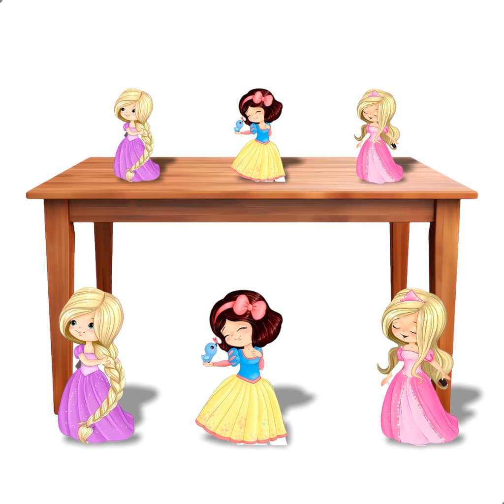 Totem Princesas MDF Festa Infantil Aquarela Enfeite Mesa Decoração Painel Personagens Meninas 60cm 20cm Temática