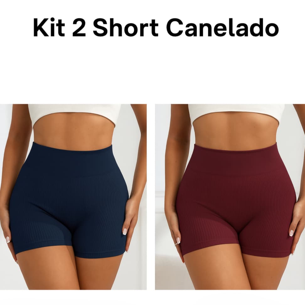 Kit 2 Shorts Feminino Canelado academia Compressão modela
