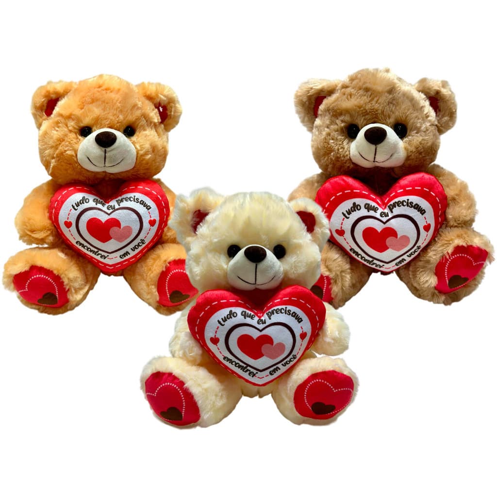 Urso De Pelúcia Com Coração Especial Namorados Romantico Presente Fofo - 30cm