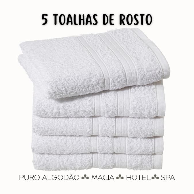 Kit Com 05 Toalhas De Rosto Anna Branca Macia - Hotel Pousada Spa Aibnb Hostel