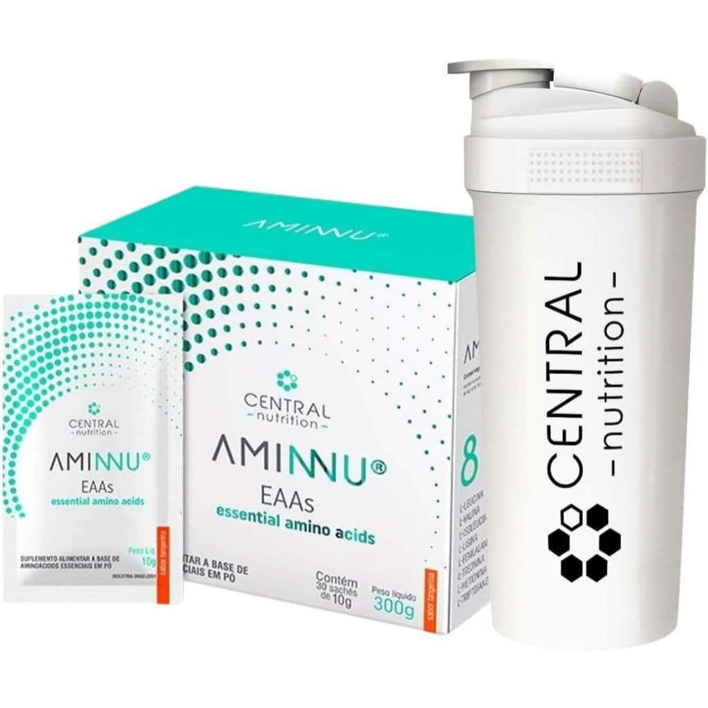 Aminnu - Sabor Tangerina - 30 sachês de 10g - Central Nutrition + Coqueteleira Exclusiva