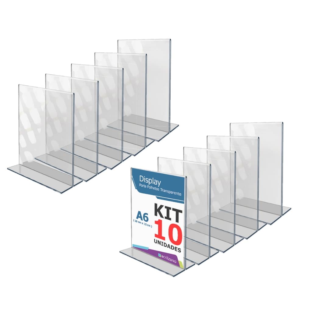 Display Acrilico A6 Kit 10pç 10x15 A6 T Invertido Folheto