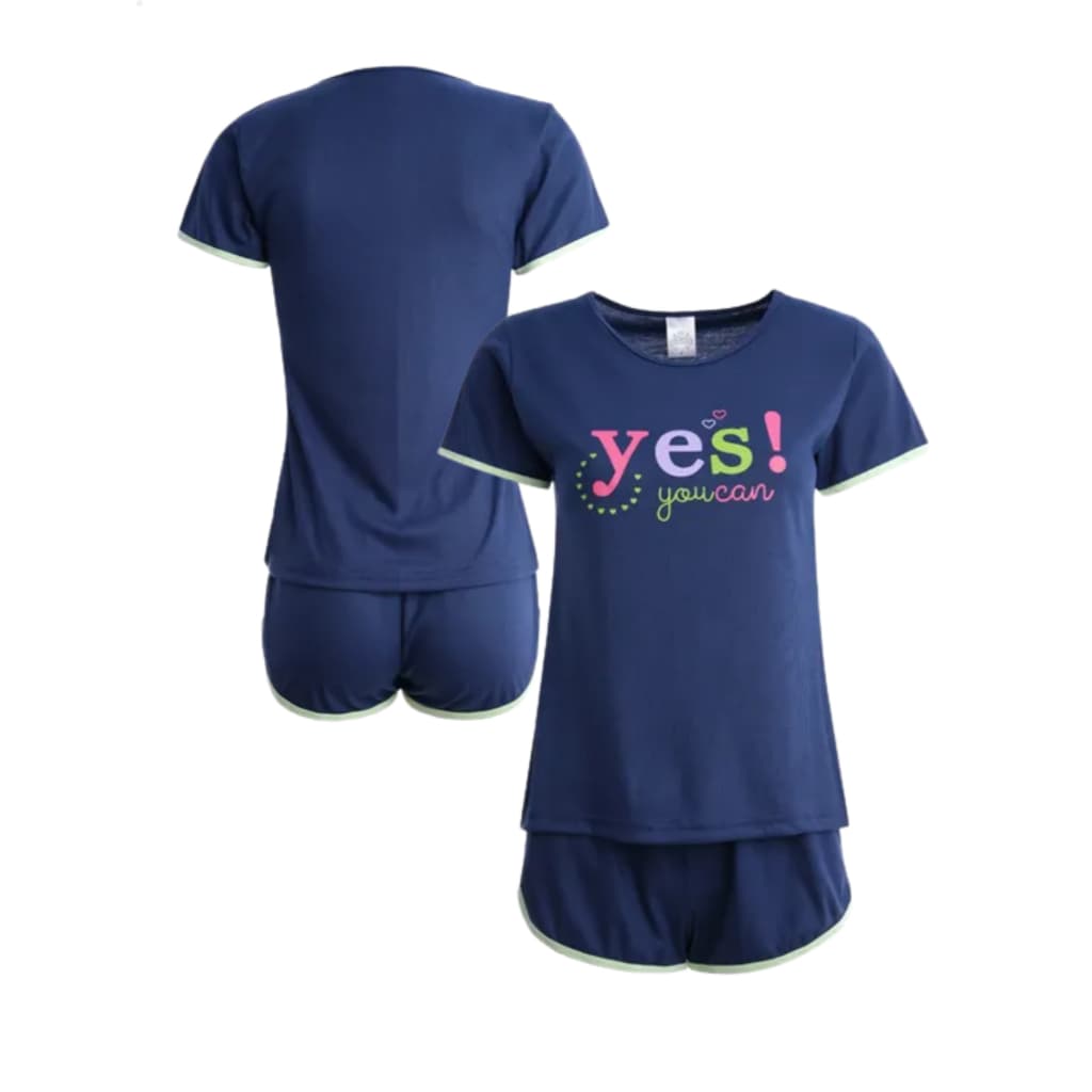 Pijama Feminino Short Doll Manga Curta Yes You Can Confortavel Dia A Dia Hora De Dormir