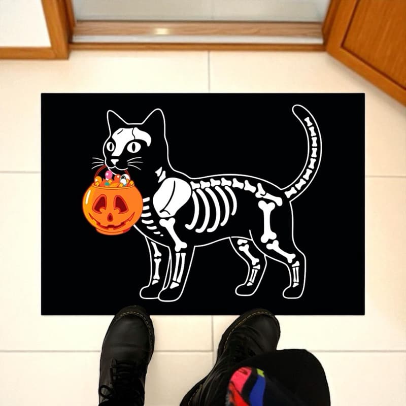 tapete capacho para porta de entrada - gato halloween doces