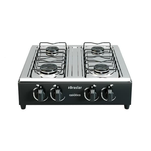 Fogão Cooktop De Mesa Portátil A Gás 4 Bocas em Inox Braslar Bivolt