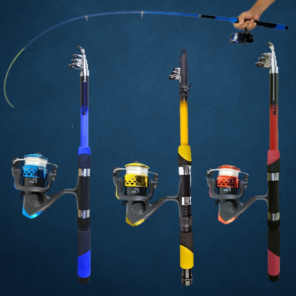 Kit Pesca barato 3 Varas telescópicas 10kg com 3 Molinetes