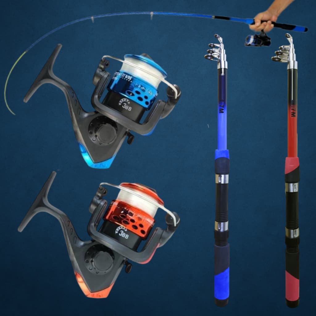 Kit Pesca barato 2 Varas telescópicas 10kg com 2 Molinetes com linha