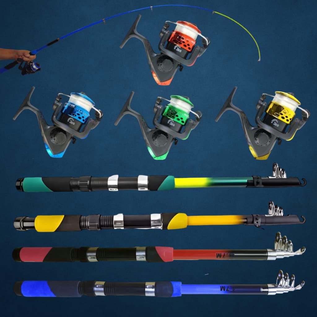 Kit Pesca barato 4 Varas telescópicas 10kg com 4 Molinetes