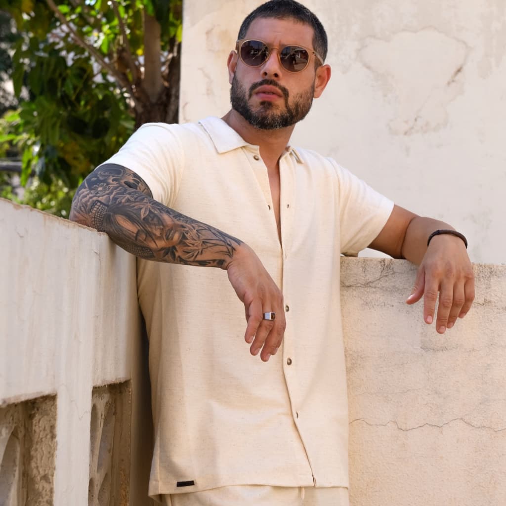 Camisa Casual Masculina Texturizada Com Botões Old Money Super Premium