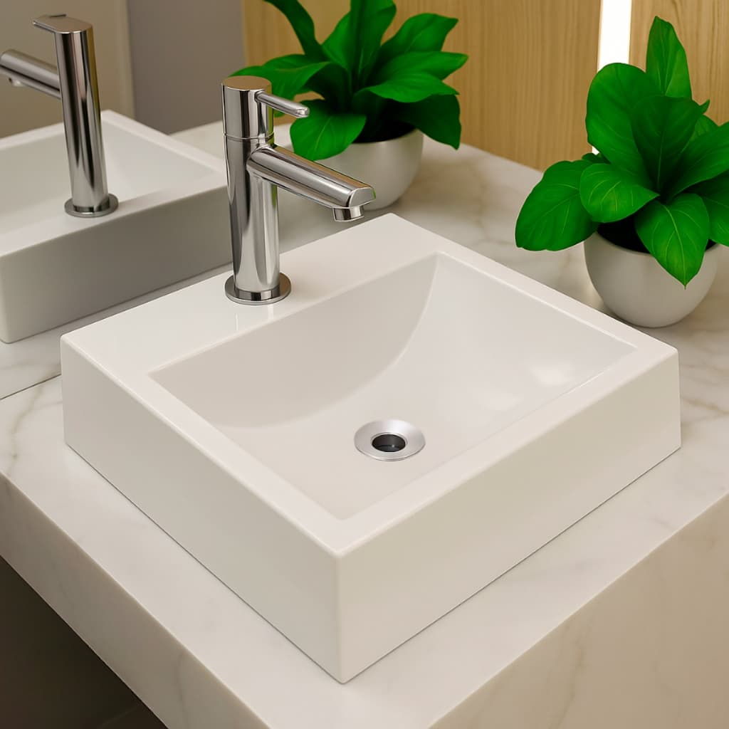 QUEIMA DE ESTOQUE! Pia Para Banheiro Cuba de Sobrepor 30cm Lavabo Quadrada Mármore Sintético Branca