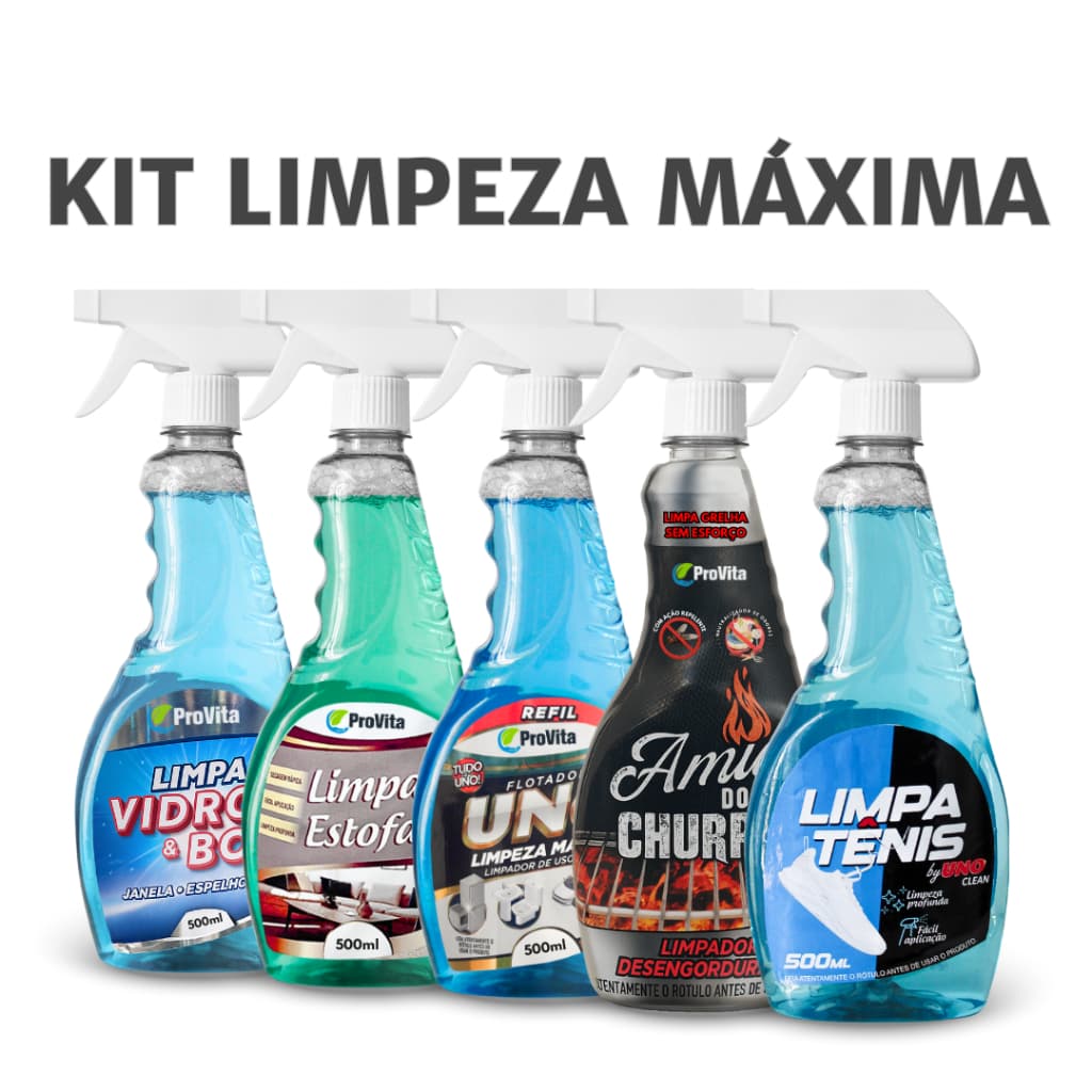Kit Limpeza Doméstica Limpa Vidros/Box, Limpa Estofados, Uno Flotador, Desengordurante, Limpa Tênis