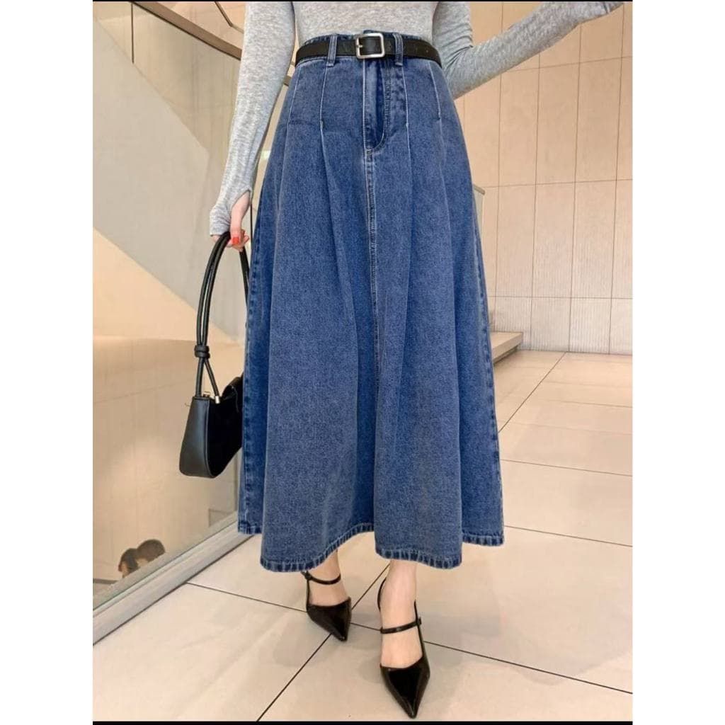 Saia Jeans Longa Feminino Moda Crista Evangélica Casual Cintura Alta Juvenil
