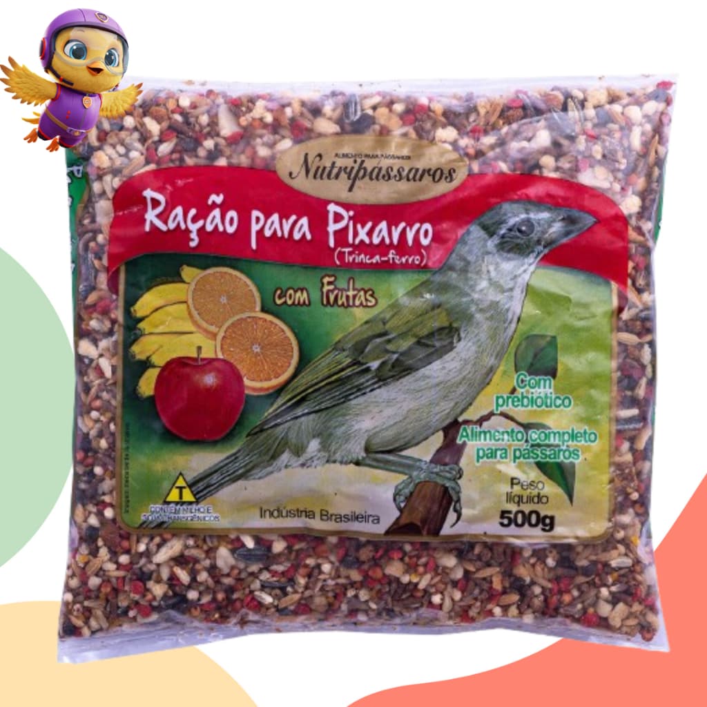 Ração Para Pixarro Trinca Ferro Com Frutas e Prebiótico, Nutripássaros 500g