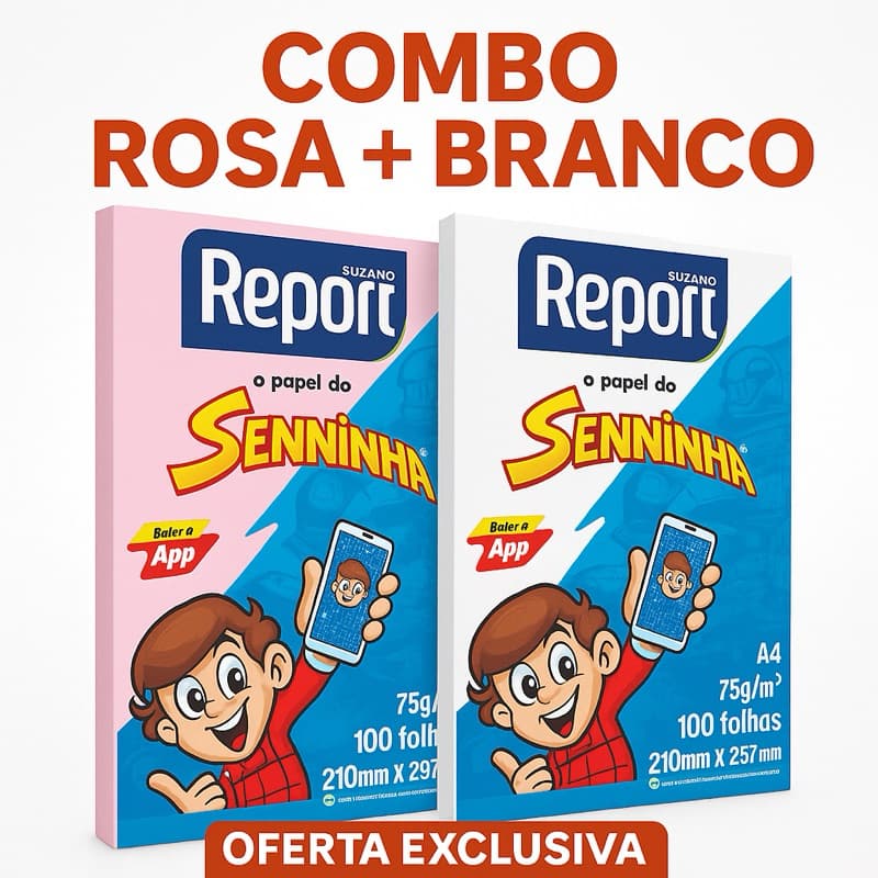 Combo 2 Pacotes Papel Sulfite Senninha A4 75g/m² – 100 folhas (Branco + Rosa)